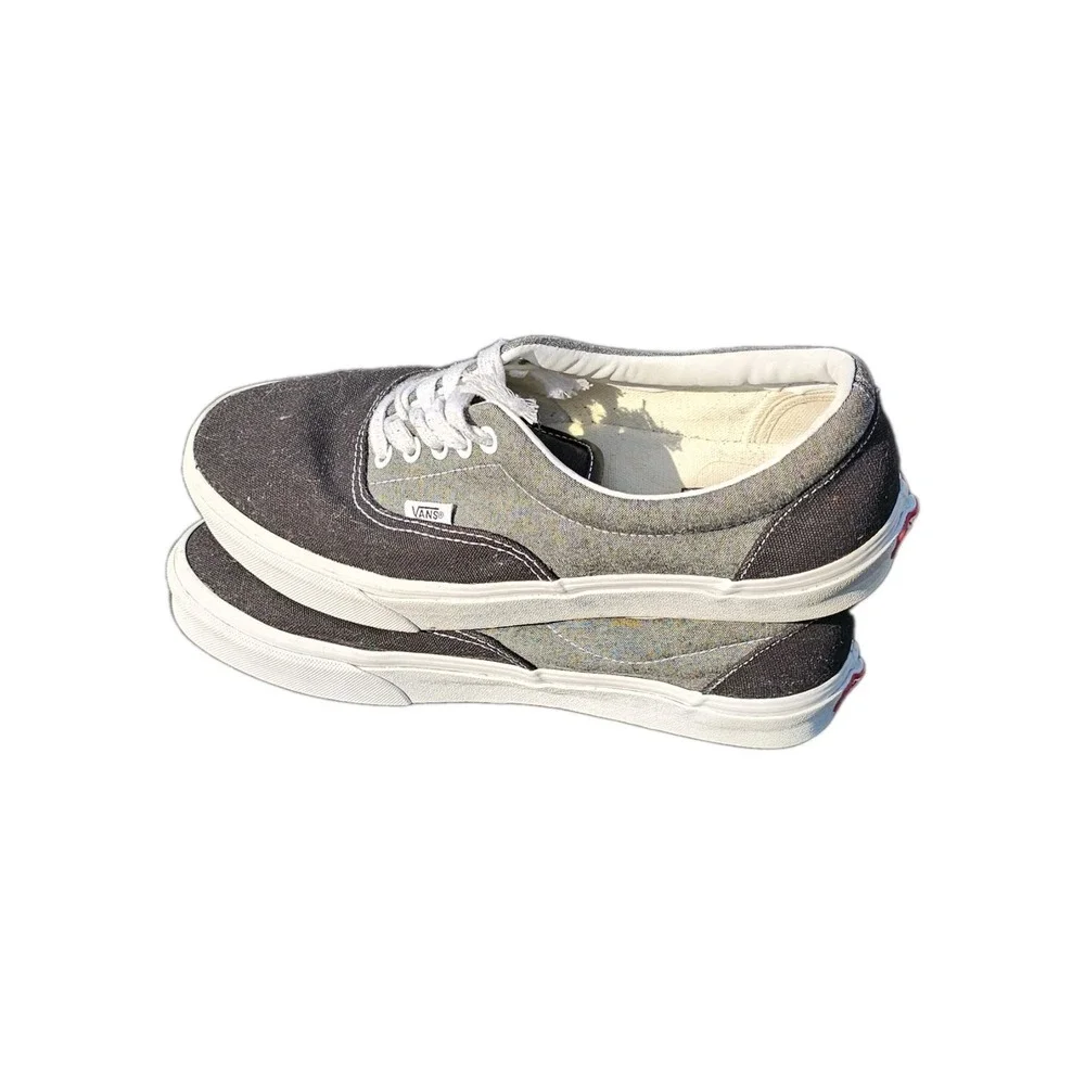 Vans‎ Off The Wall ShoesBlack Gray Canvas Low Top Sneaker Mens Size 9.5 W -11